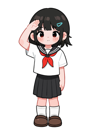 卡通校服少女敬礼插画