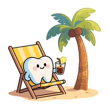卡通牙齿海滩度假插画