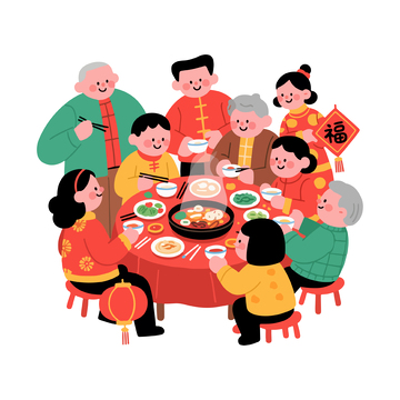 卡通春节团圆饭插画设计素材