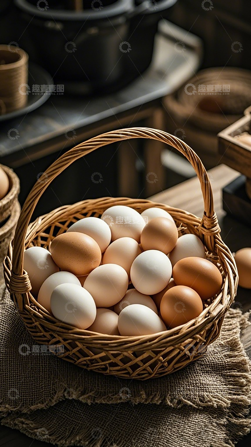 高清大图下载【趣麦麦图】篮子鸡蛋厨房静物摄影