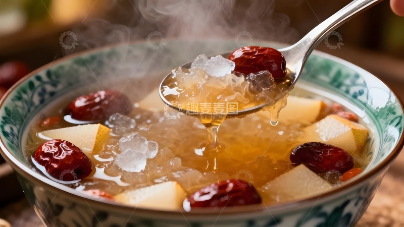 高清大图下载【趣麦麦图】中式甜品红枣雪梨羹