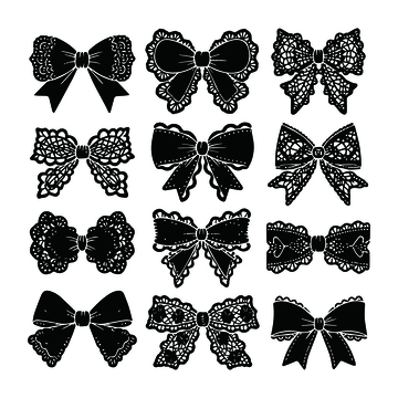 黑白蕾丝蝴蝶结装饰图案设计素材