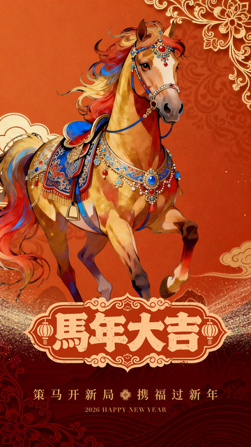 马年新年大吉喜庆插画