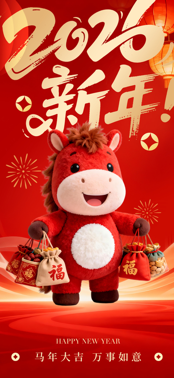 喜庆新年牛玩偶贺卡设计素材