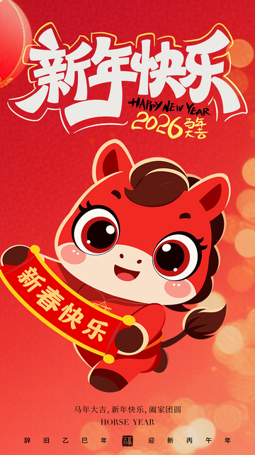 卡通牛年新年祝福海报设计