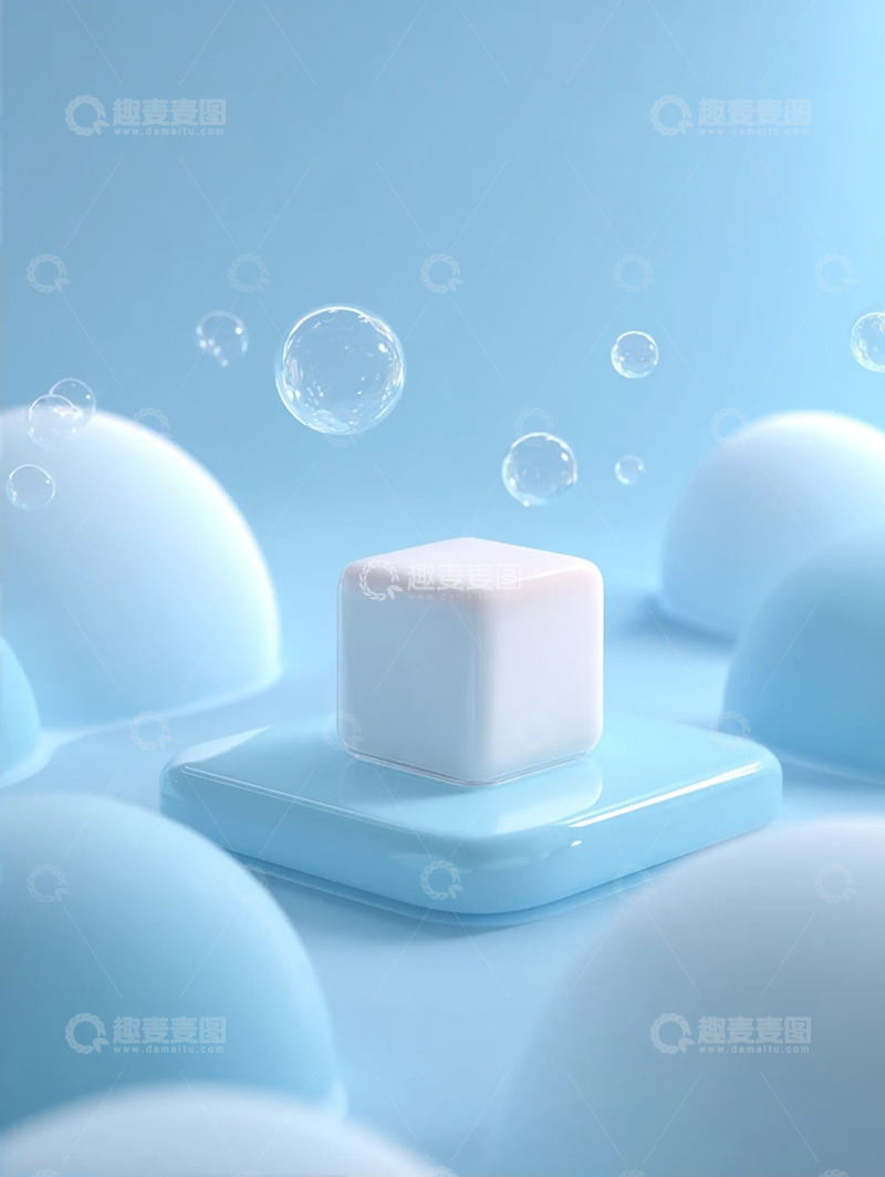 高清大图下载【趣麦麦图】浅蓝柔泡裹的立方展台