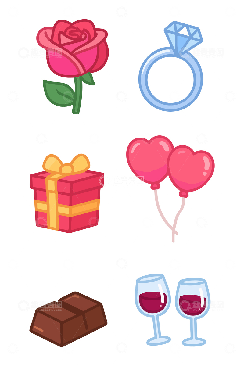 源文件下载【趣麦麦图】浪漫情人节庆祝卡通元素插画