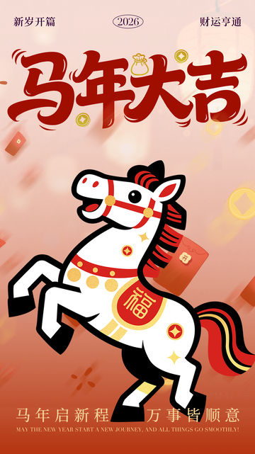 马年福字大吉喜庆插画