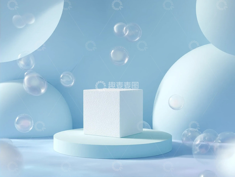 高清大图下载【趣麦麦图】立方柔球间的浅蓝清境
