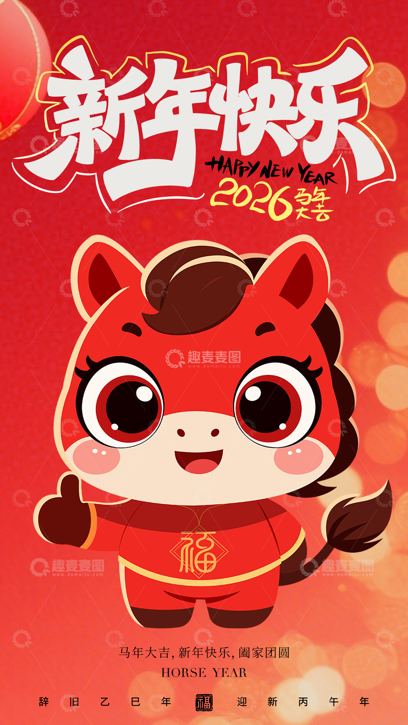 源文件下载【趣麦麦图】卡通风新年祝福海报设计素材