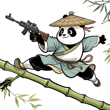 熊猫武侠竹林持枪