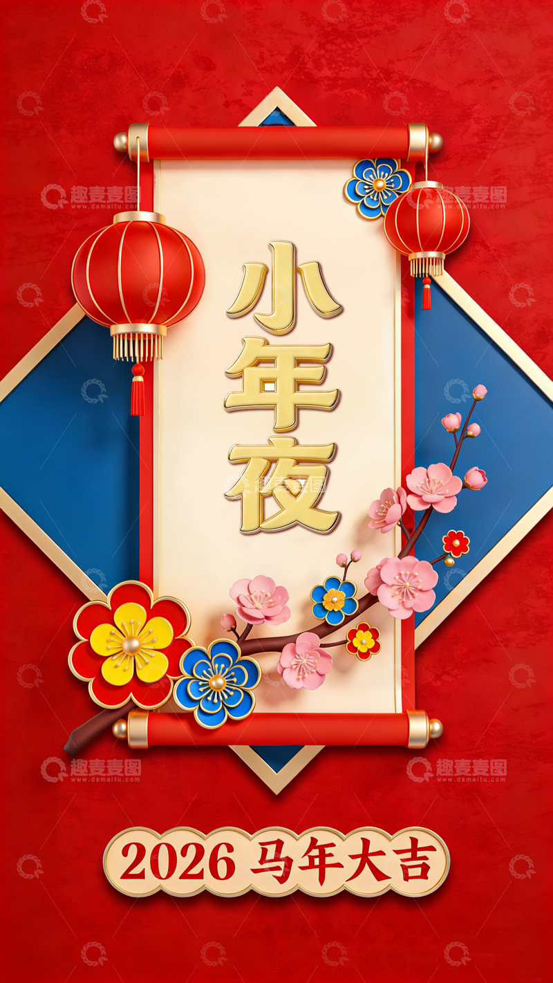 源文件下载【趣麦麦图】喜庆小年夜祝福海报