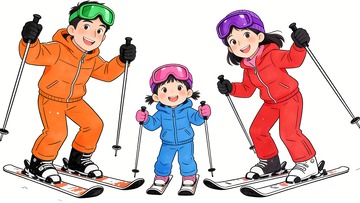 一家三口滑雪