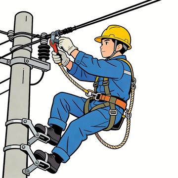穿蓝衣服的电力抢修