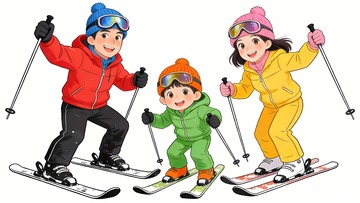 三名高兴滑雪的人