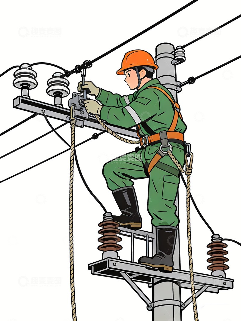 高清大图下载【趣麦麦图】高空作业电力维修
