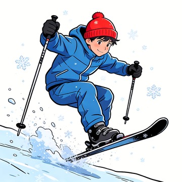 一名穿蓝衣服的滑雪小孩