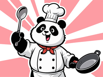 卡通厨师熊猫插画