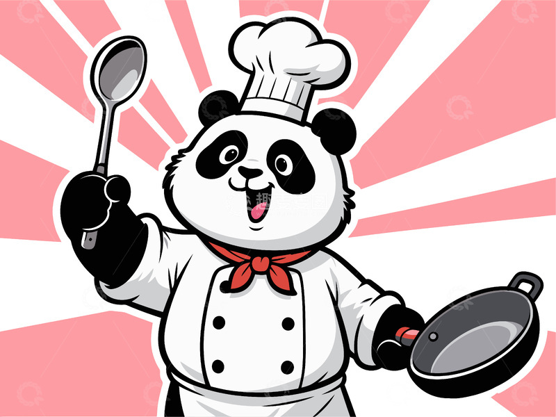 源文件下载【趣麦麦图】卡通厨师熊猫插画