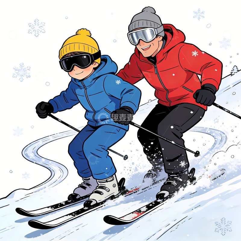 高清大图下载【趣麦麦图】父子滑雪运动