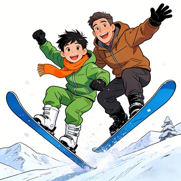 父子高兴滑雪