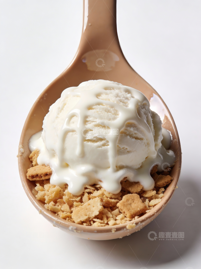 源文件下载【趣麦麦图】浅棕色勺子上的冰淇淋2