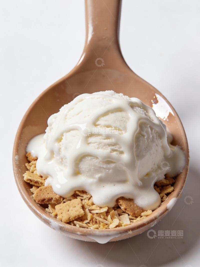 源文件下载【趣麦麦图】浅棕色勺子上的冰淇淋1
