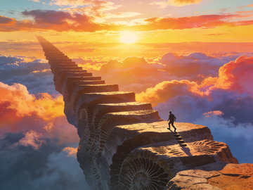 奇幻天路日出探索插画