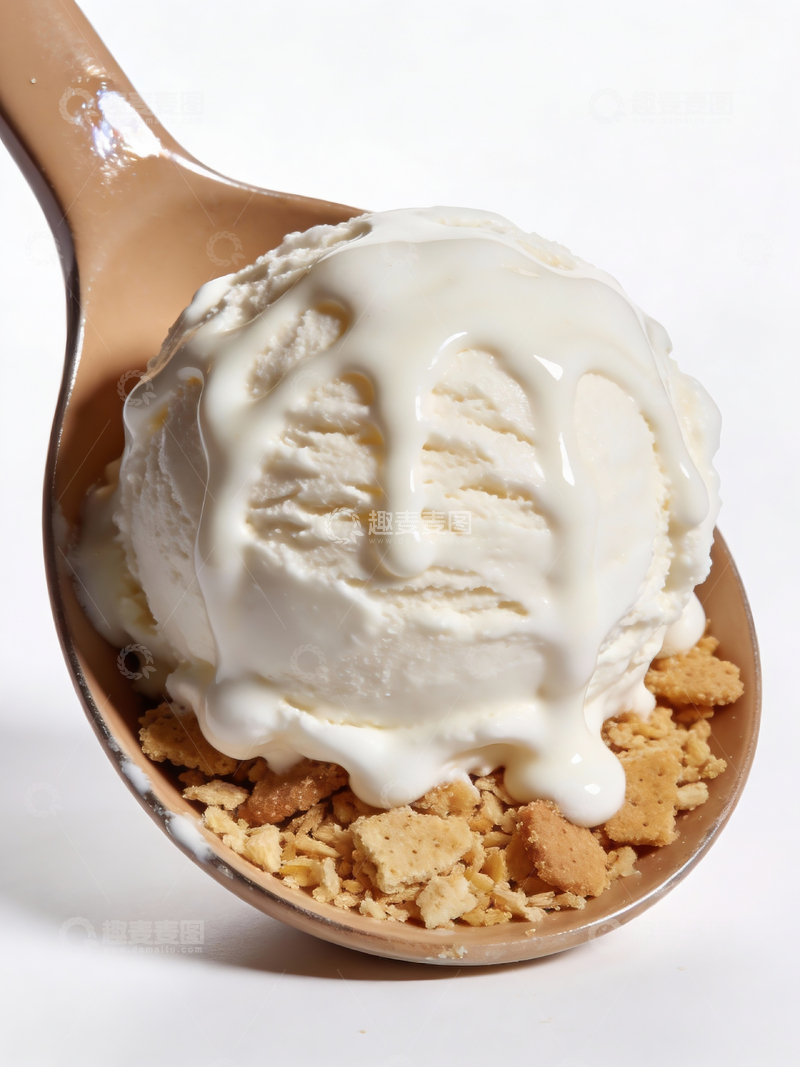 源文件下载【趣麦麦图】浅棕色勺子上的冰淇淋3