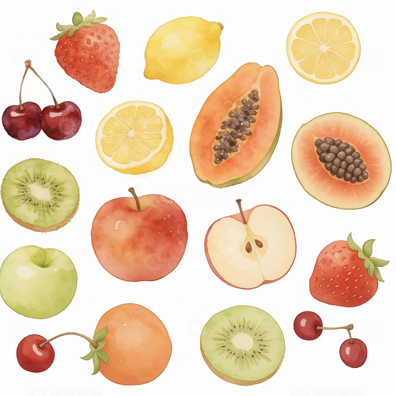 源文件下载【趣麦麦图】水彩水果贴纸素材2