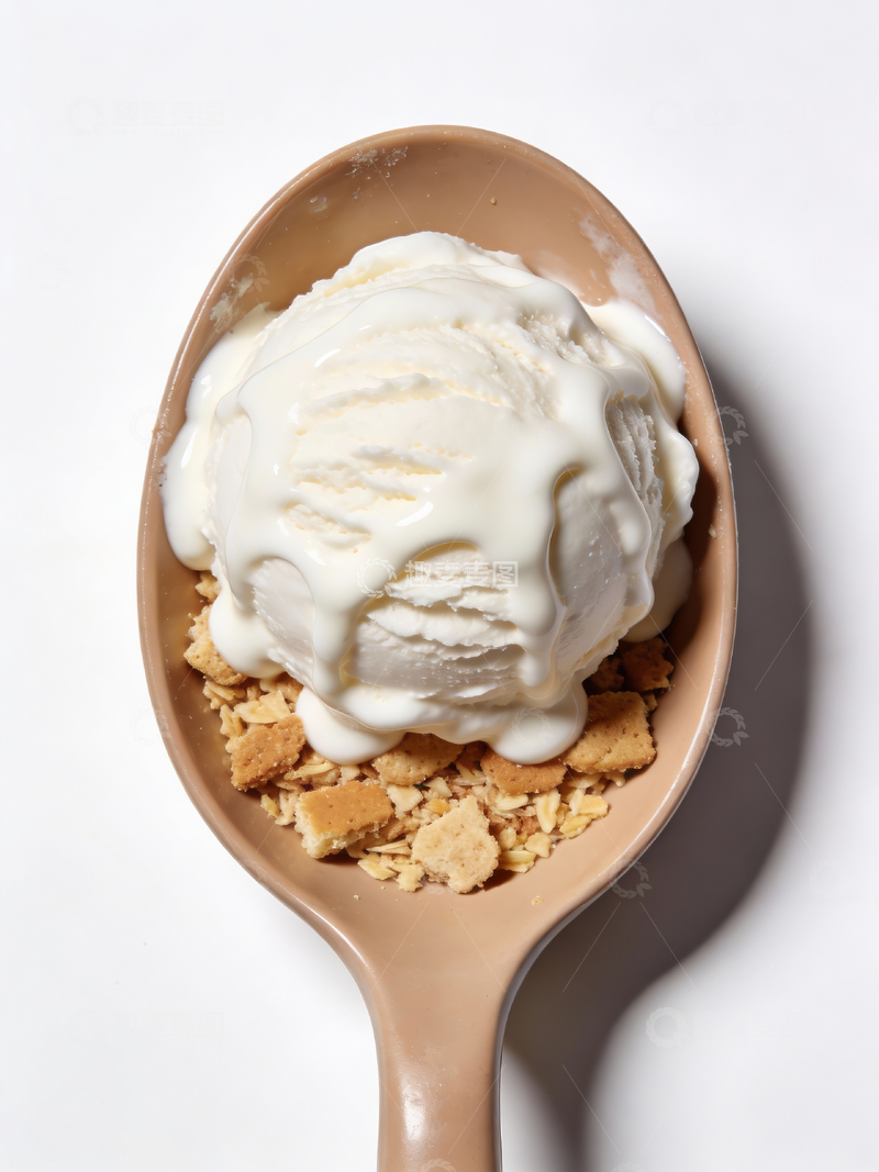 源文件下载【趣麦麦图】浅棕色勺子上的冰淇淋4