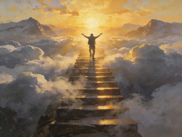 云海阶梯登峰画作