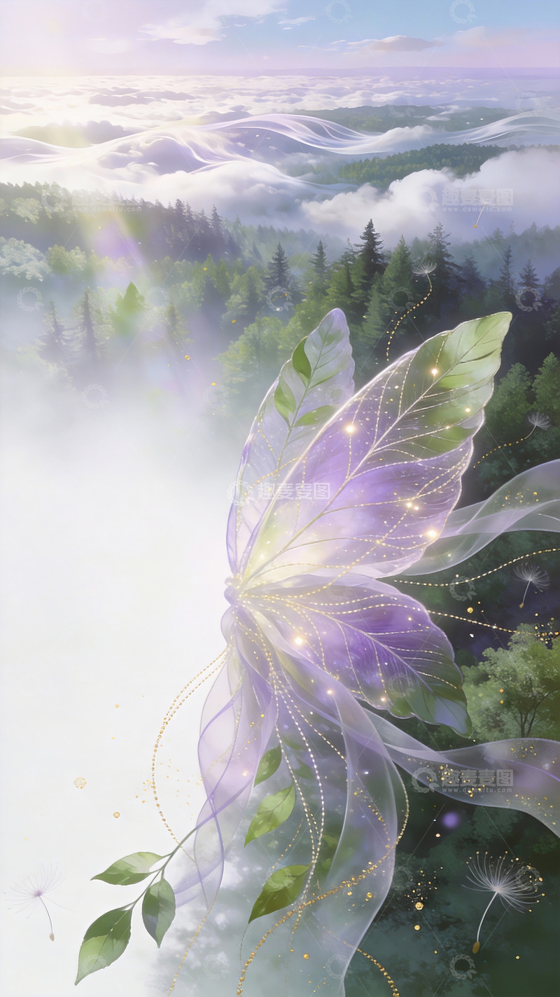 高清大图下载【趣麦麦图】云海林梢的蝶翼流光