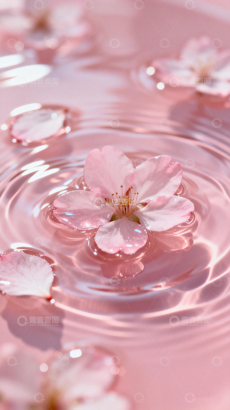 高清大图下载【趣麦麦图】樱花飘落水面美景