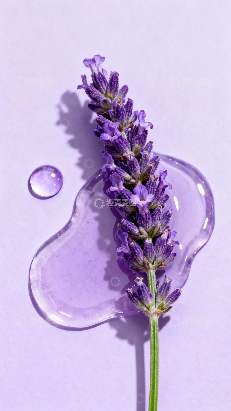 高清大图下载【趣麦麦图】薰衣草透明胶与水滴艺术构图