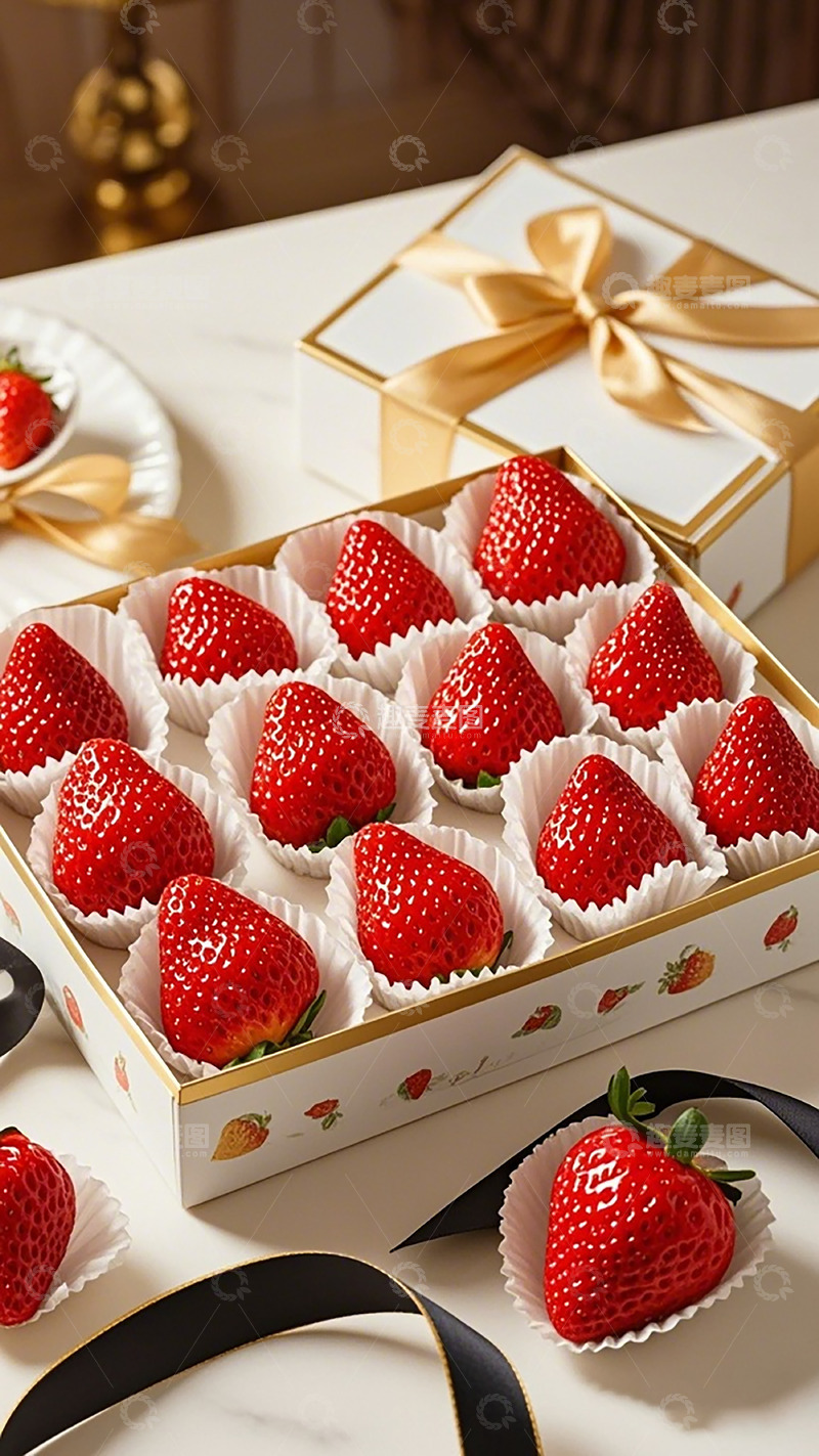 高清大图下载【趣麦麦图】精致草莓礼盒特写摄影