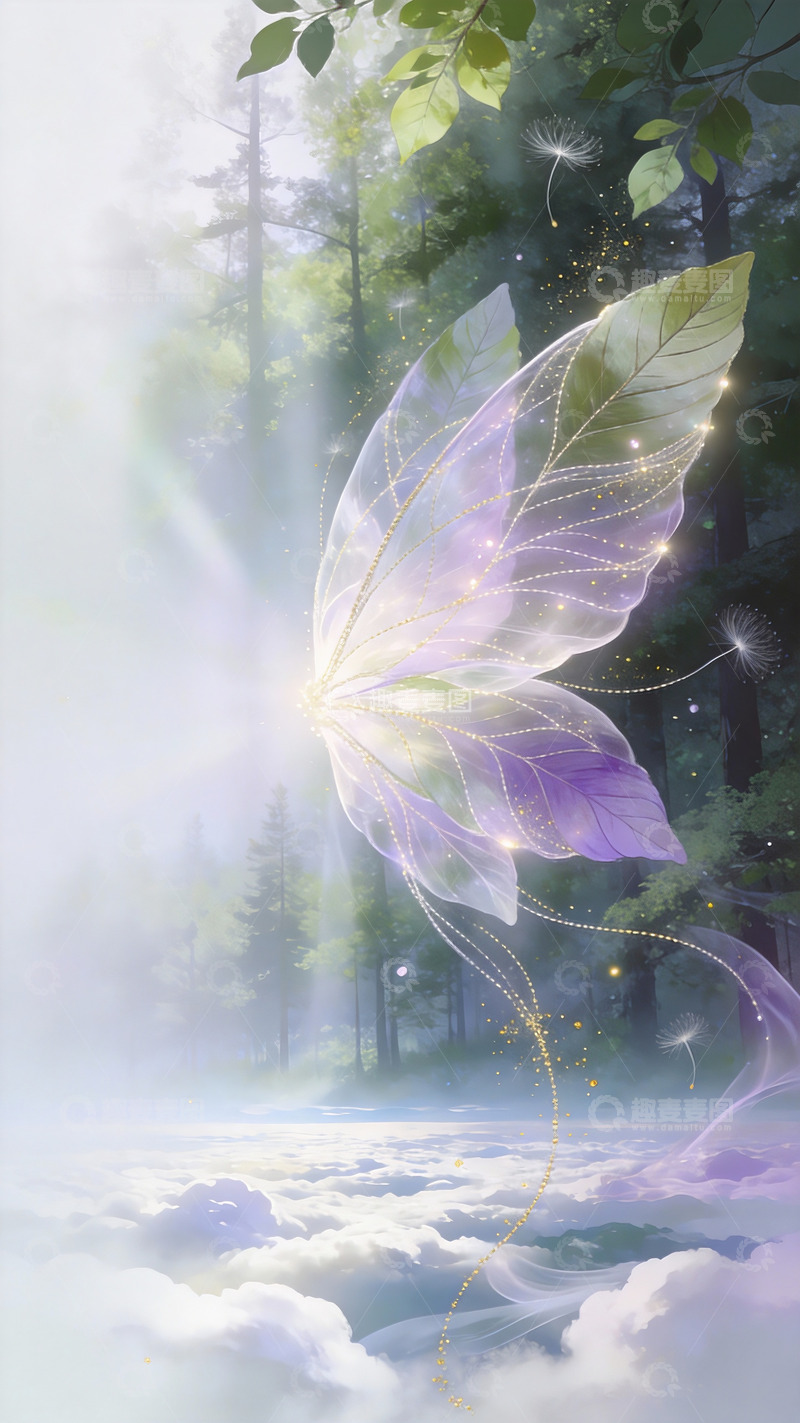 高清大图下载【趣麦麦图】森系梦幻透明蝶翼治愈插画1