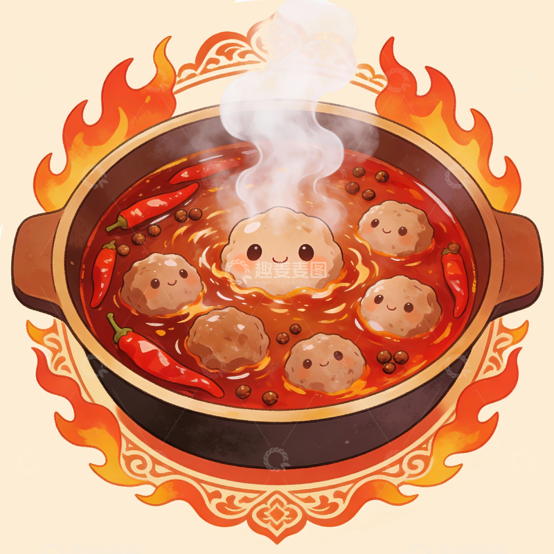 源文件下载【趣麦麦图】q版丸子火锅插画1