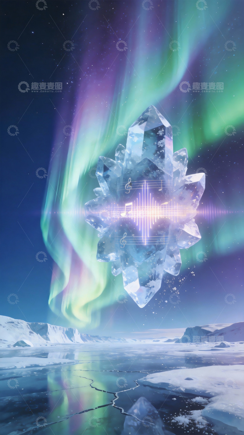 高清大图下载【趣麦麦图】极光冰晶的韵律回响
