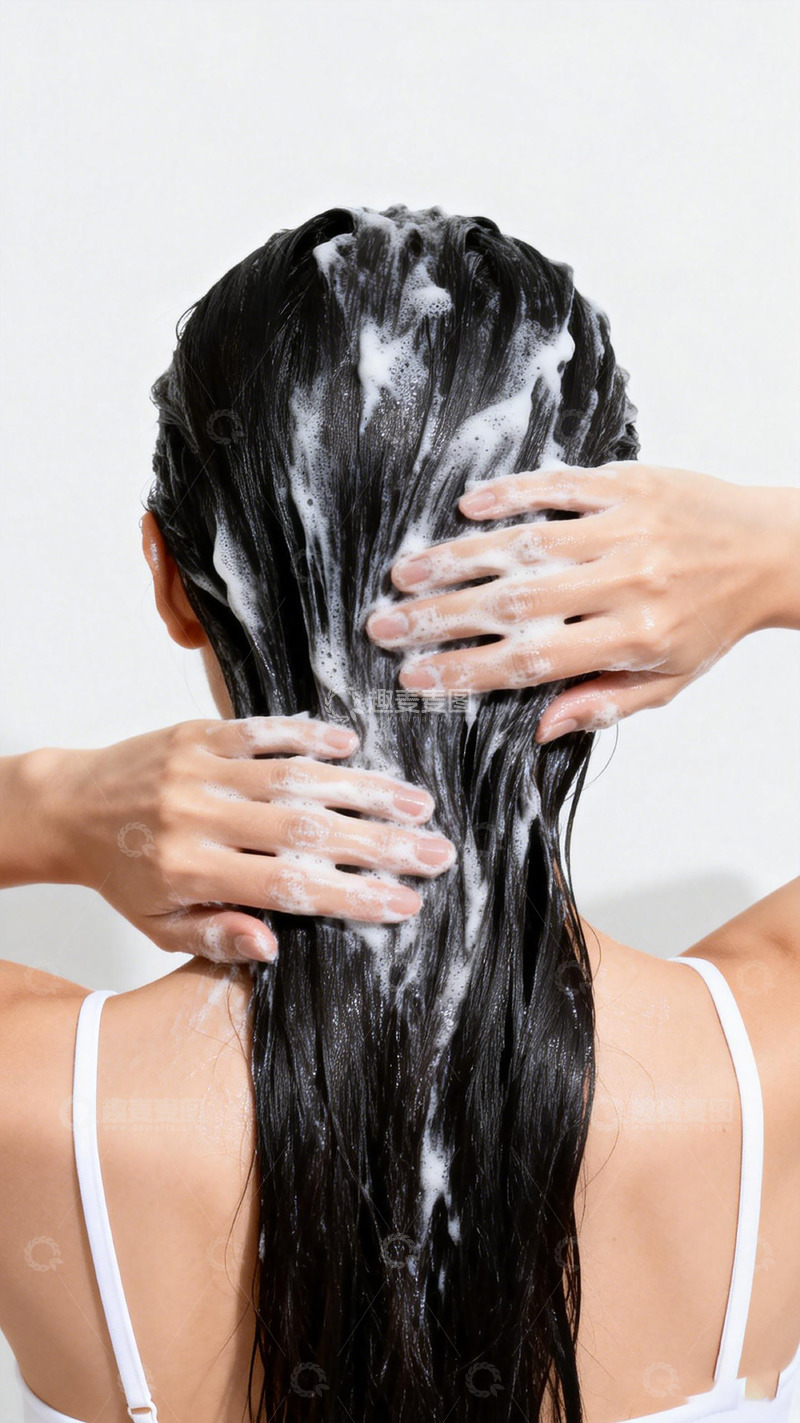 高清大图下载【趣麦麦图】洗发动作女性长发泡沫
