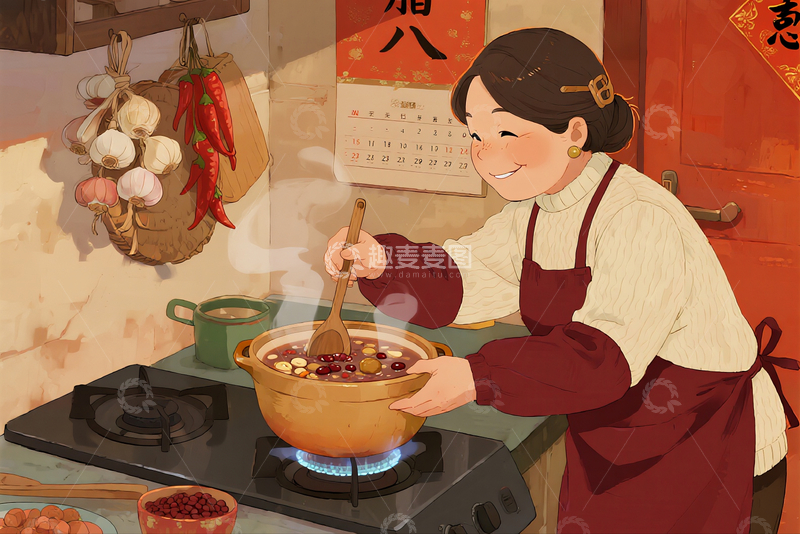 源文件下载【趣麦麦图】一个正在煮八宝粥的妈妈4
