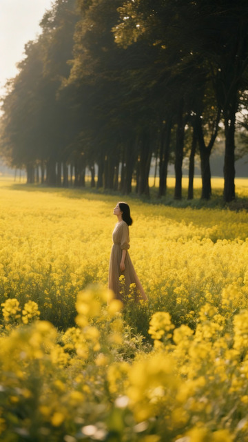 油菜花田漫步女性写真