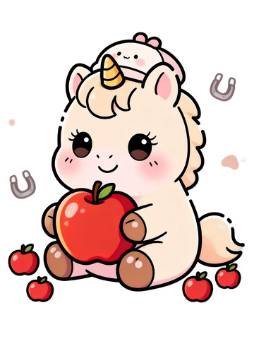 可爱卡通马插画苹果素材