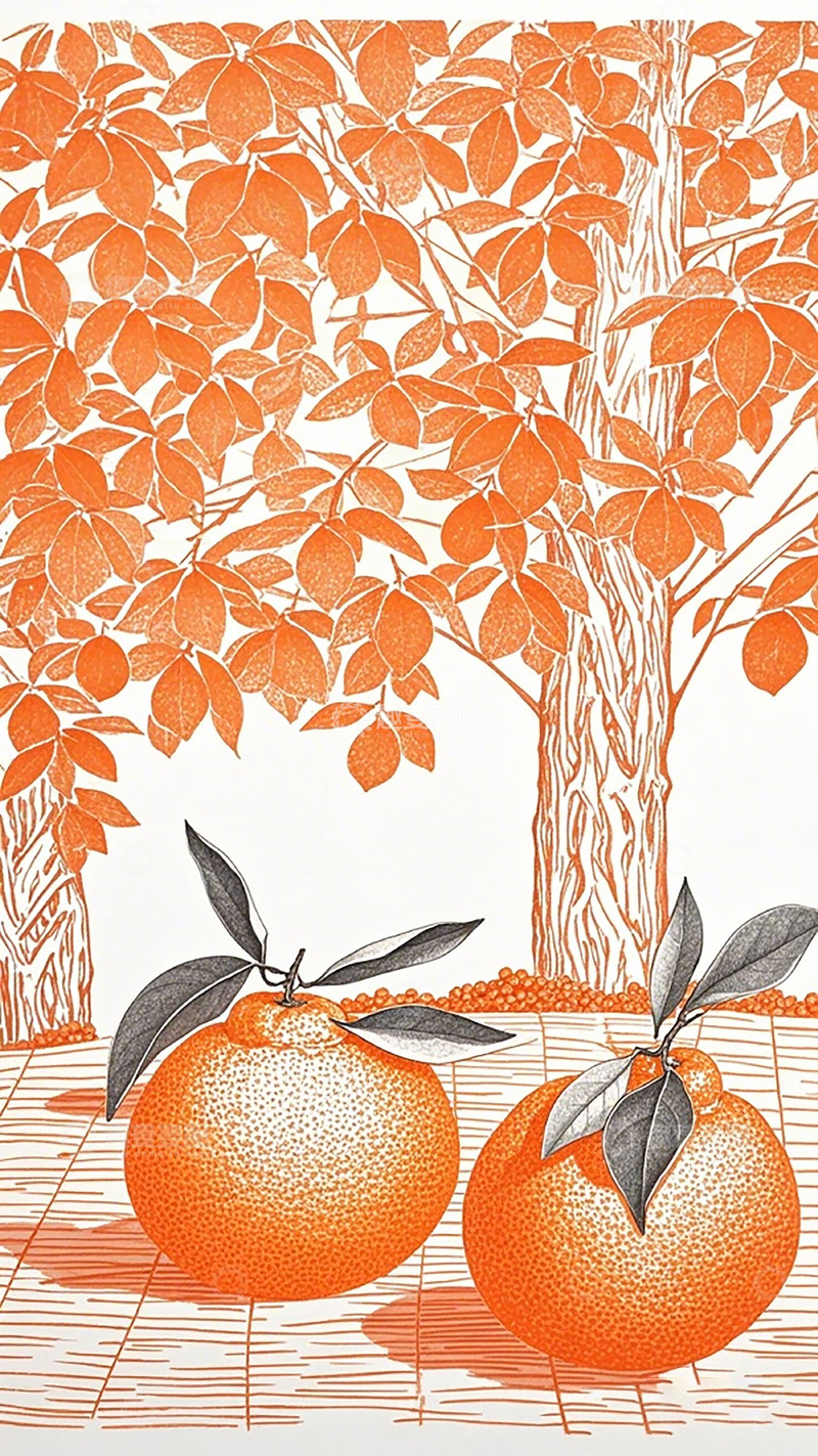 高清大图下载【趣麦麦图】插画橘子树果实图案