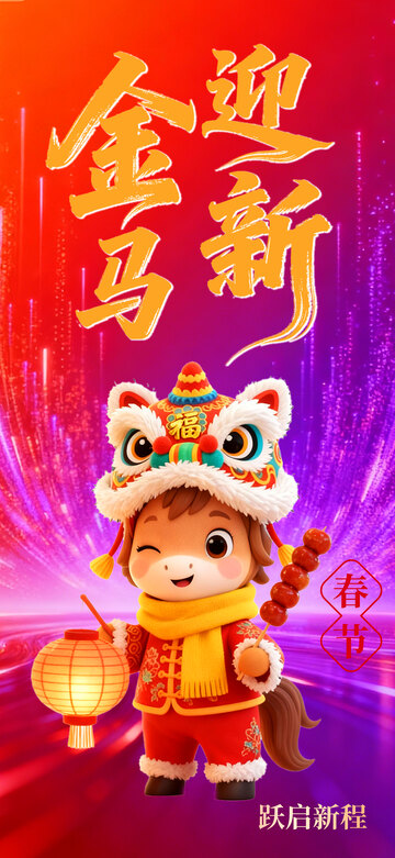 新年贺图卡通马儿喜庆素材