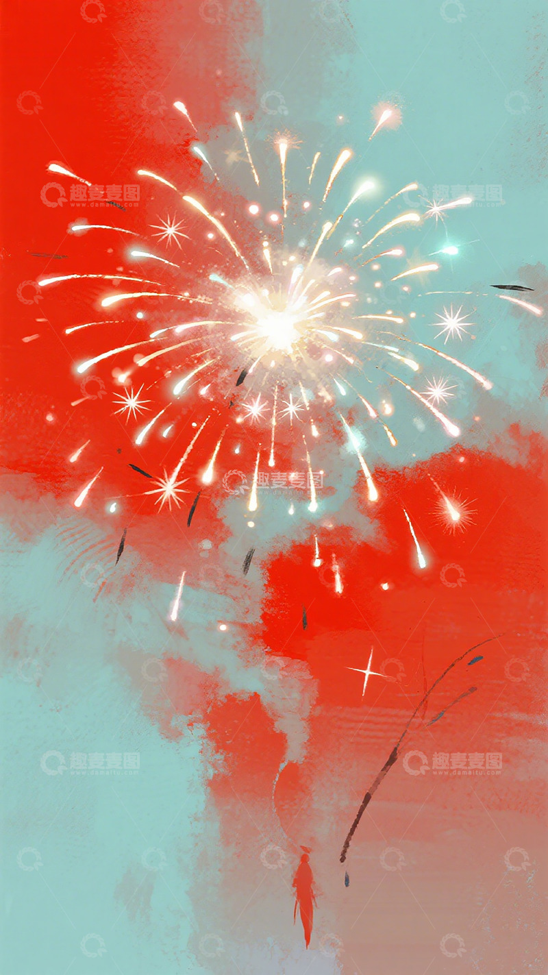 高清大图下载【趣麦麦图】绚丽烟花水彩画