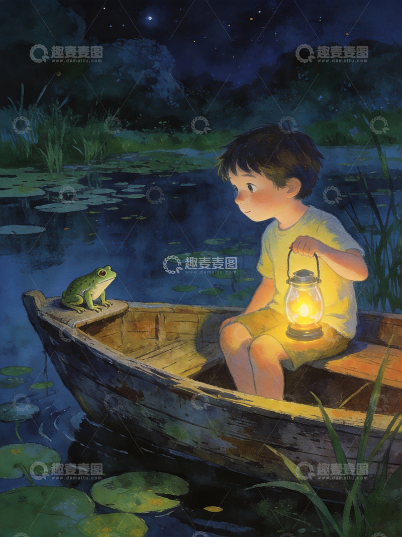 高清大图下载【趣麦麦图】夏夜舟中与蛙共赴星河
