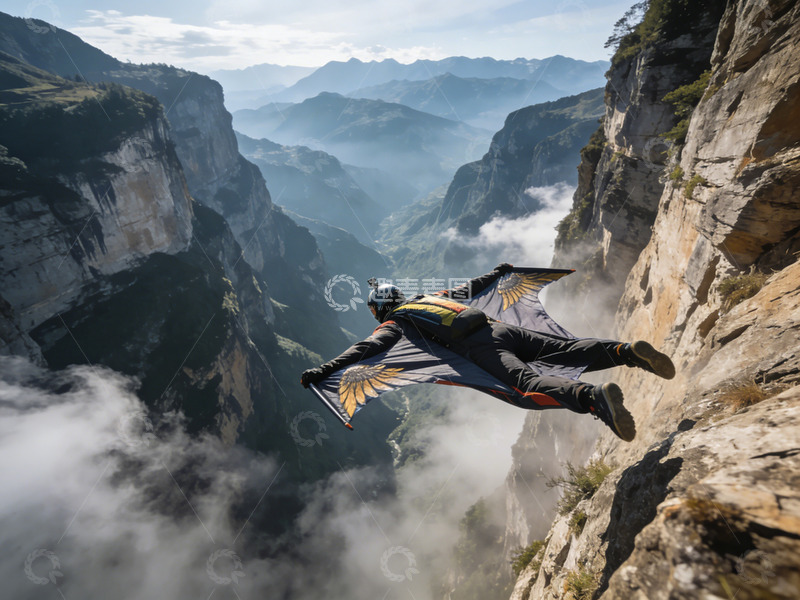 高清大图下载【趣麦麦图】翼装飞行峡谷壮观极限运动