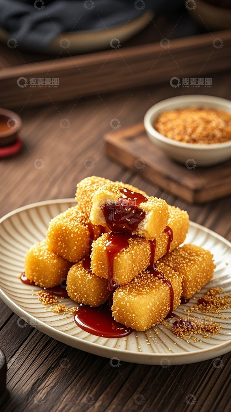 高清大图下载【趣麦麦图】美食炸物酱汁装饰摆盘摄影