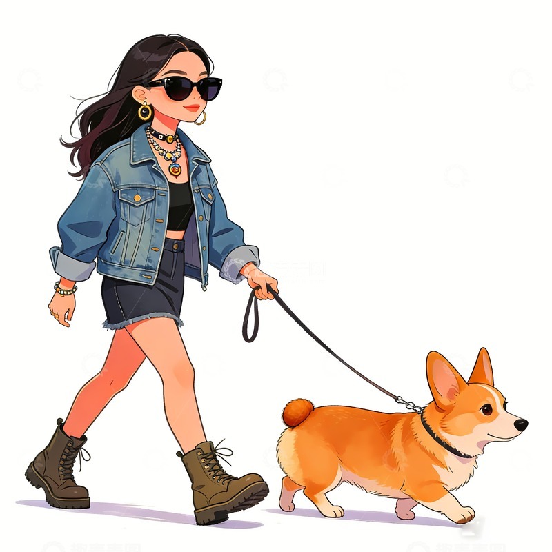 高清大图下载【趣麦麦图】文明遛狗女士
